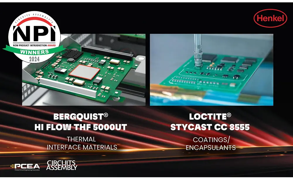 
Two of Henkel´s latest electronic material innovations were named best-in-class Circuits Assembly magazine’s NPI Award program.