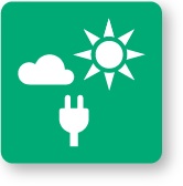 graphic of a cloud, the sun and a plug on a green background