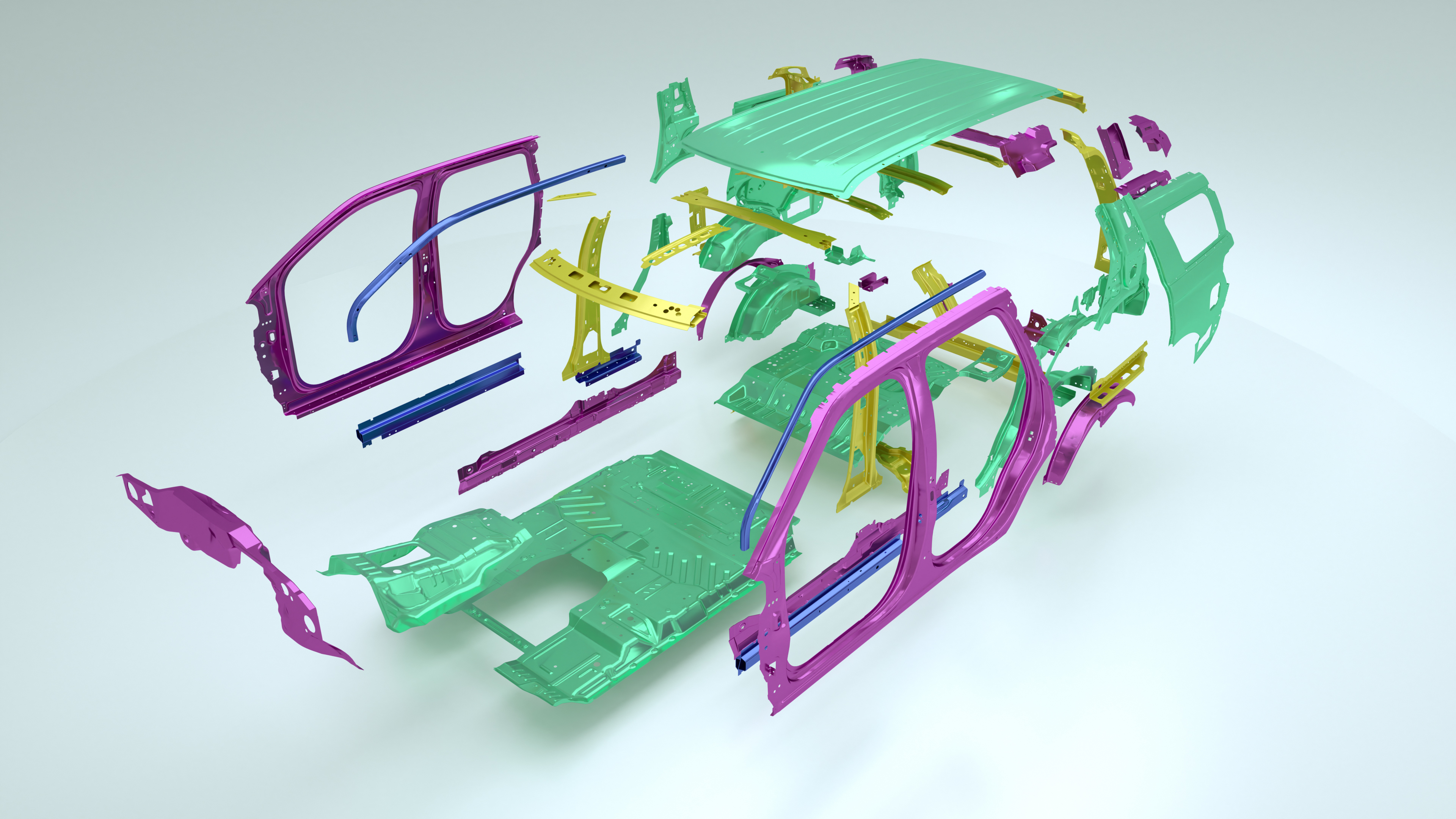 Exploded image of a car vehicle’s body