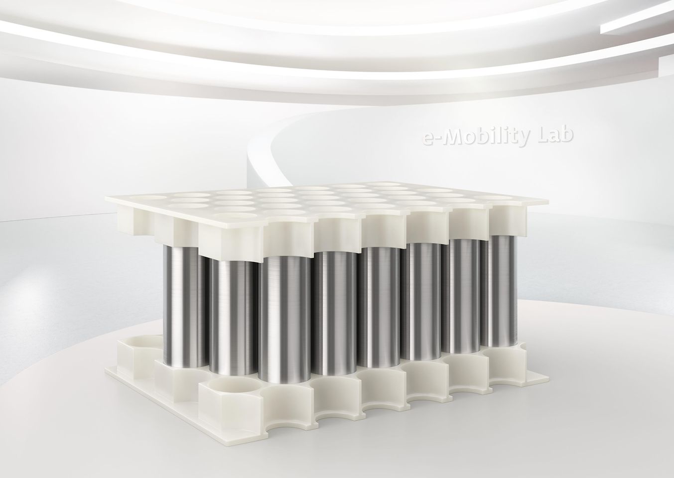 Battery modules with cylindrical cells are constructed with Covestro’s Bayblend® material and efficiently assembled with Henkel’s Loctite adhesive. 