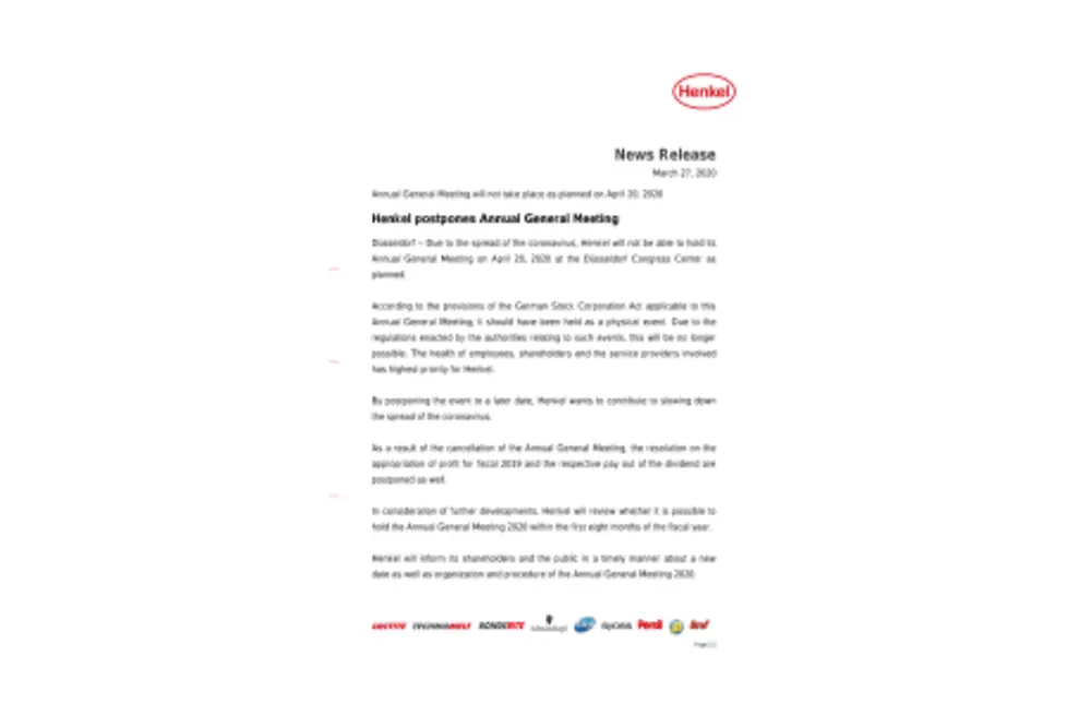 Henkel postpones Annual General Meeting