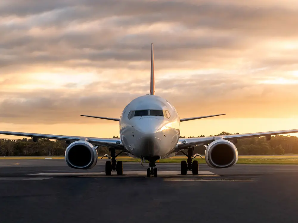 Sunset airplane landed