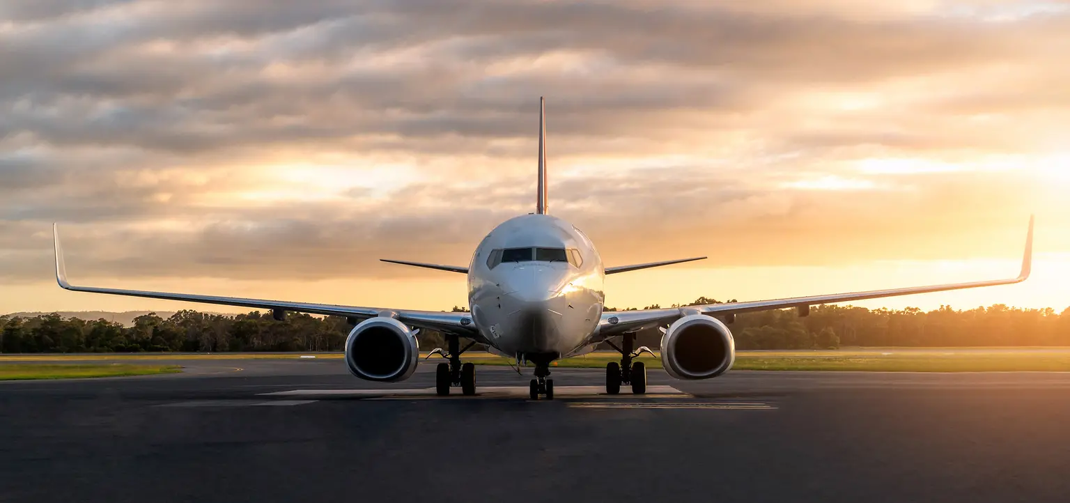 Sunset airplane landed