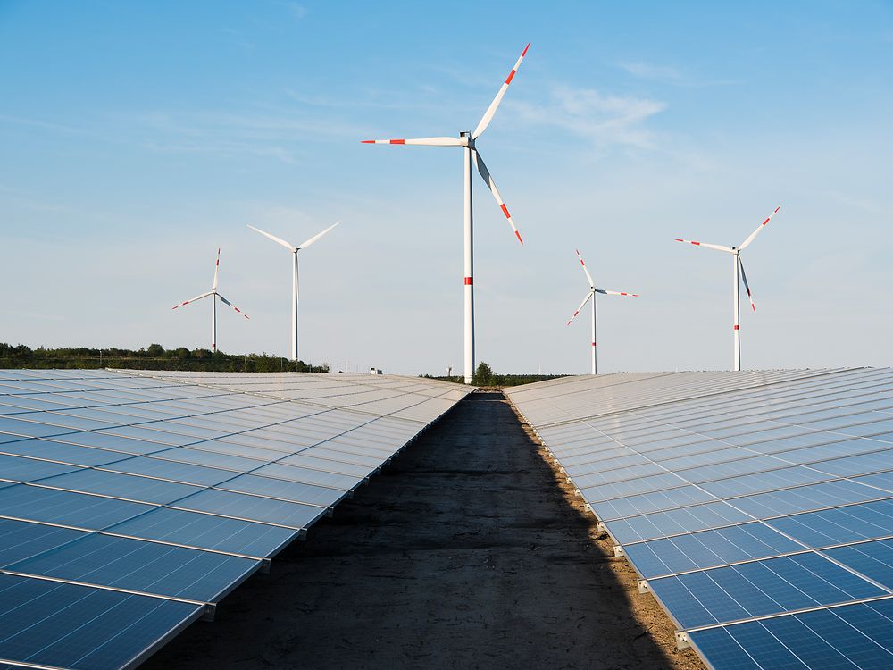 Solar panels and wind turbines