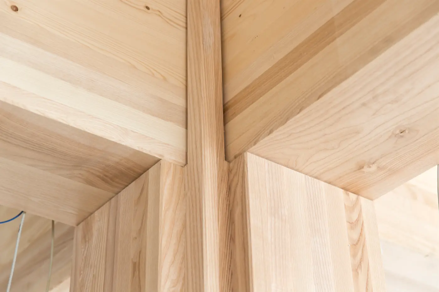 
Close up of a joint and seam of wood panels.