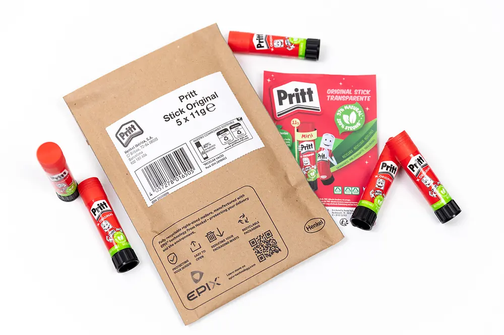 
E-commerce consumers now receive Pritt and Loctite products in certain online channels in EPIX padded mailers that are made from 90 percent recycled paper and are 92 percent recyclable, with several further advantages.