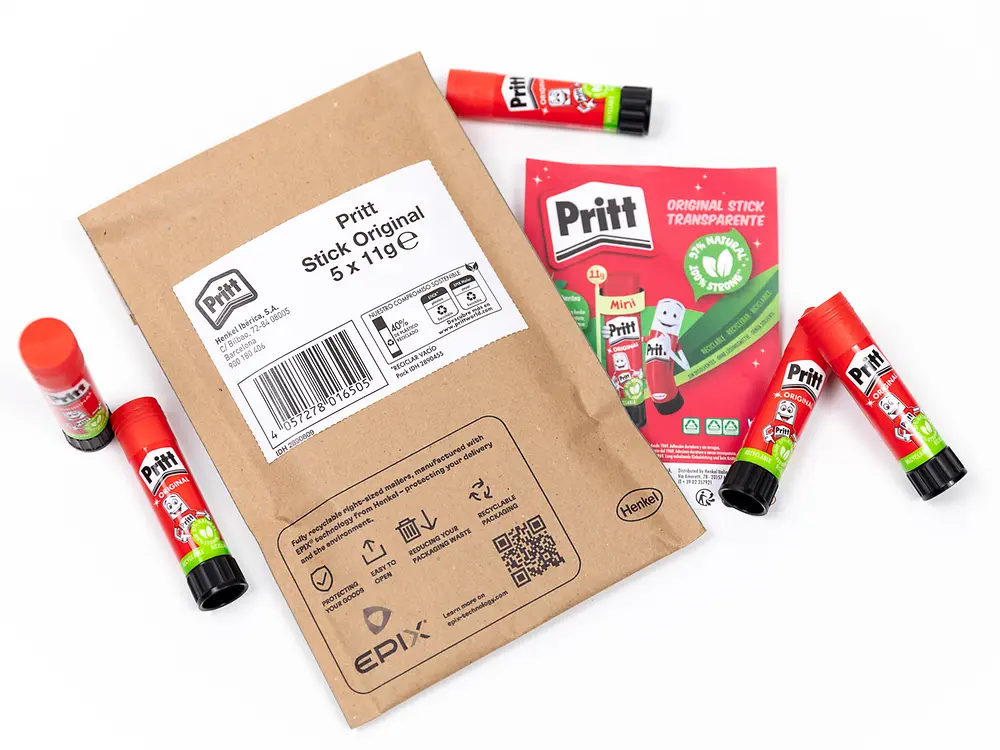
E-commerce consumers now receive Pritt and Loctite products in certain online channels in EPIX padded mailers that are made from 90 percent recycled paper and are 92 percent recyclable, with several further advantages.