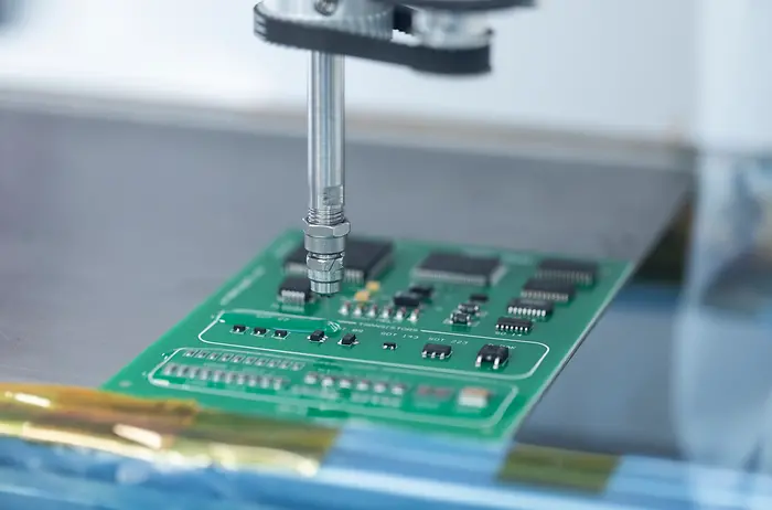 
Conformal coating material applied on the printed circuit board