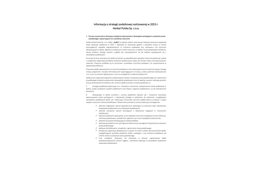 Informacja o strategii podatkowej realizowanej w 2023 r Henkel Polska.pdfPreviewImage