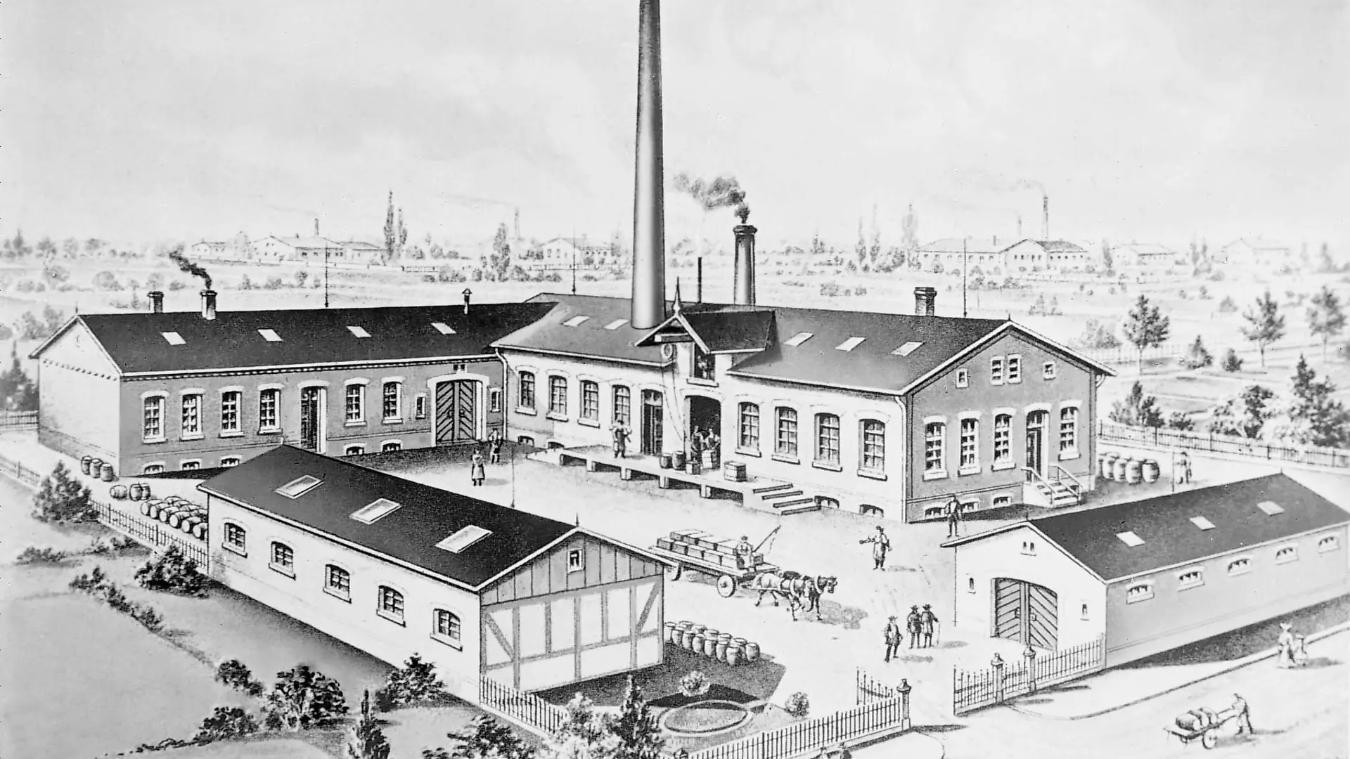 Drawing of the Henkel factory premises in Düsseldorf-Flingern.