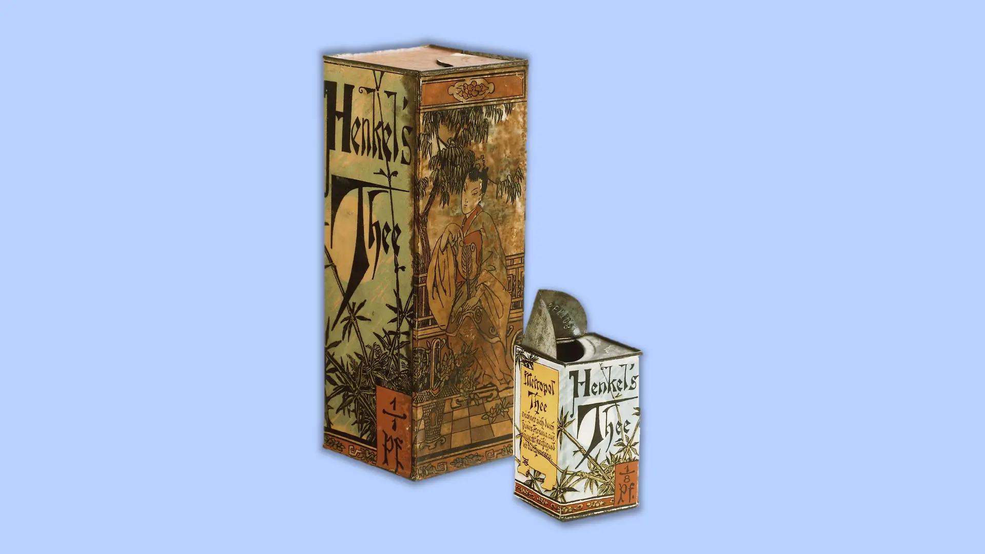 Packaging for Henkel's tea in the form of a painted tin can.