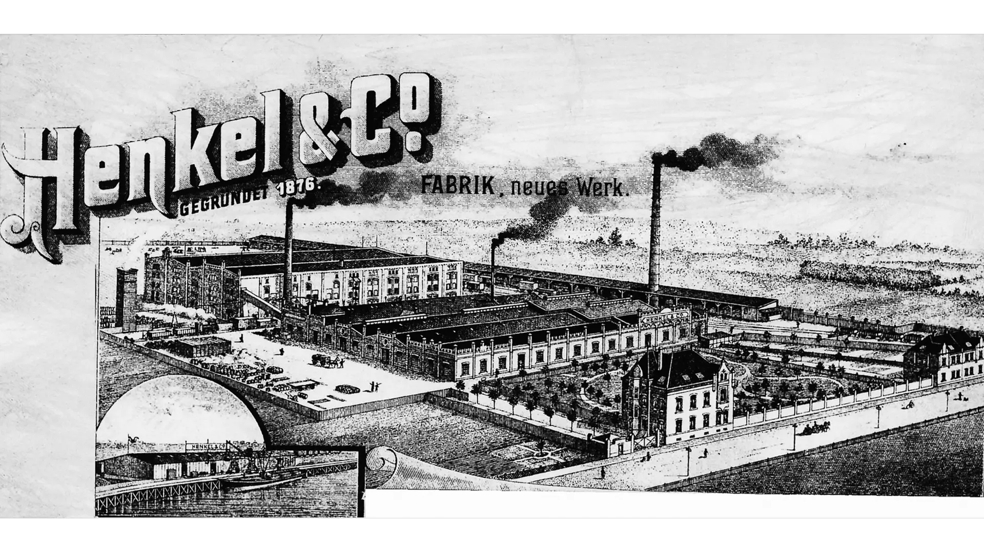 漢高信箋抬頭，左下角印有霍爾索森工廠及Reisholz港口部分區域。