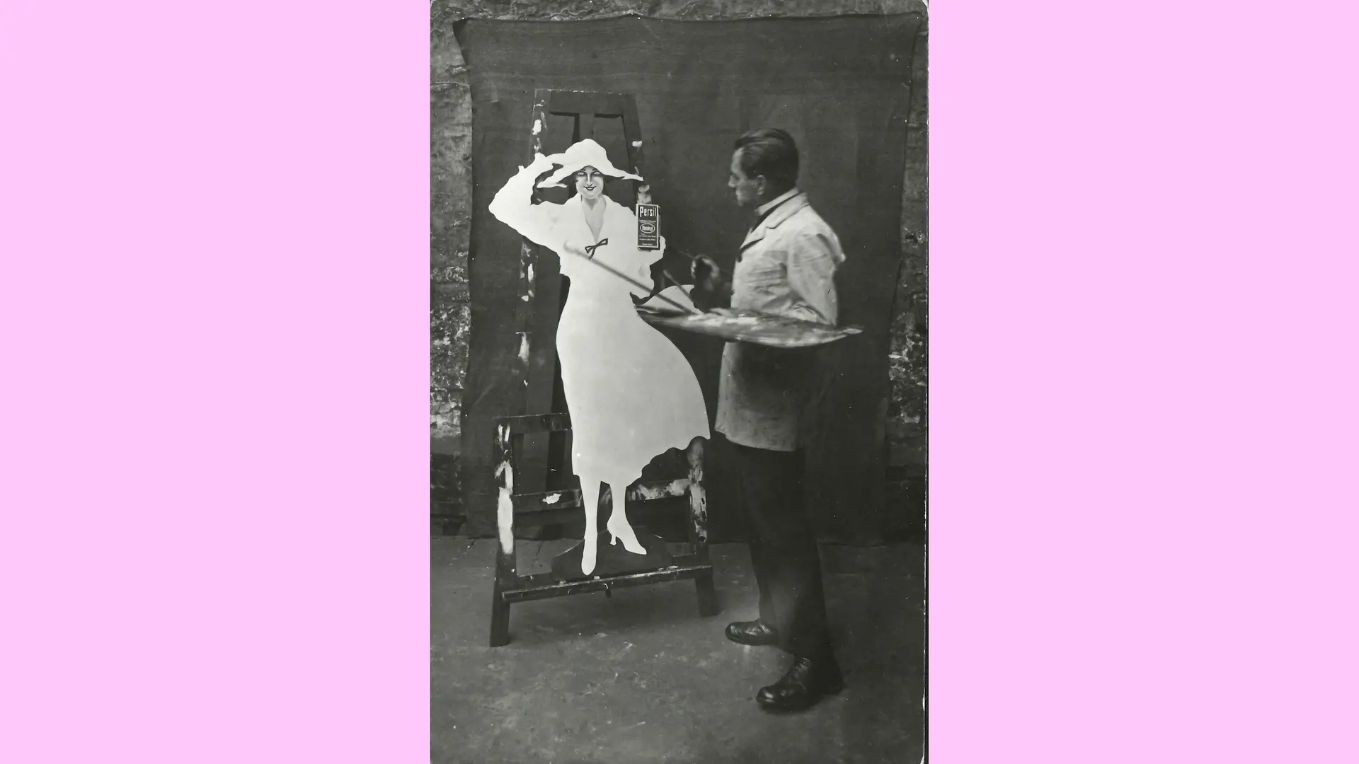 The painter Kurt Heiligenstaedt in his studio while working on the first motif of the Lady in White.