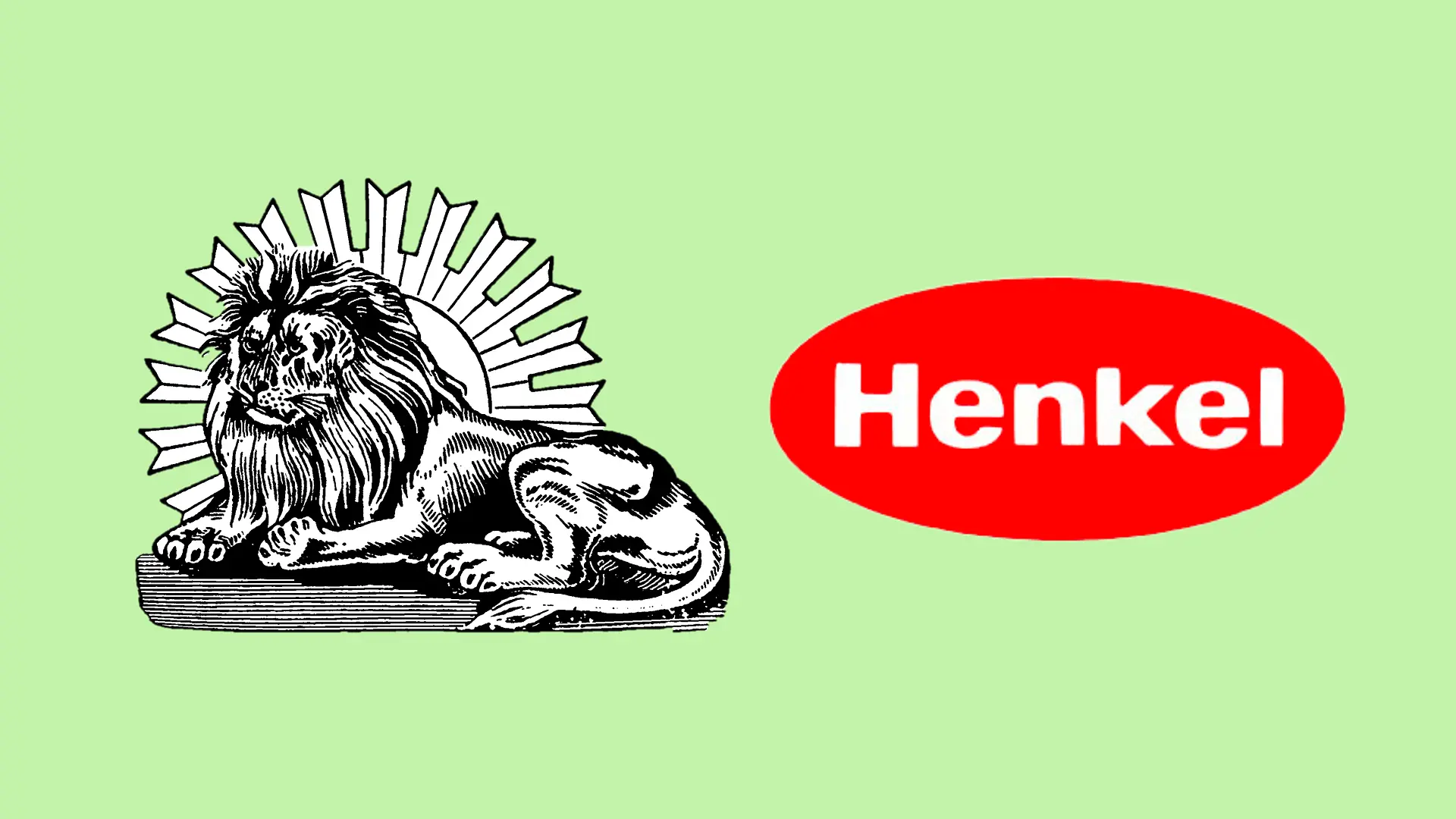 A collage shows the two well-known logos: the historic Henkel lion is depicted next to the Henkel oval (right).