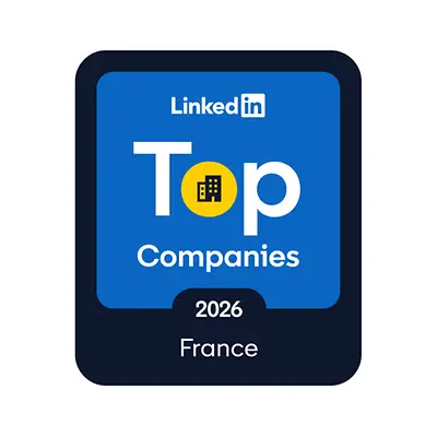 The “LinkedIn top companies” award logo. 
