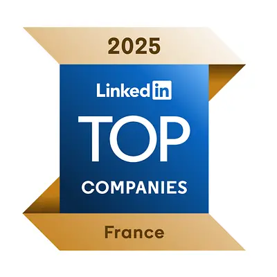 The “LinkedIn top companies” award logo. 