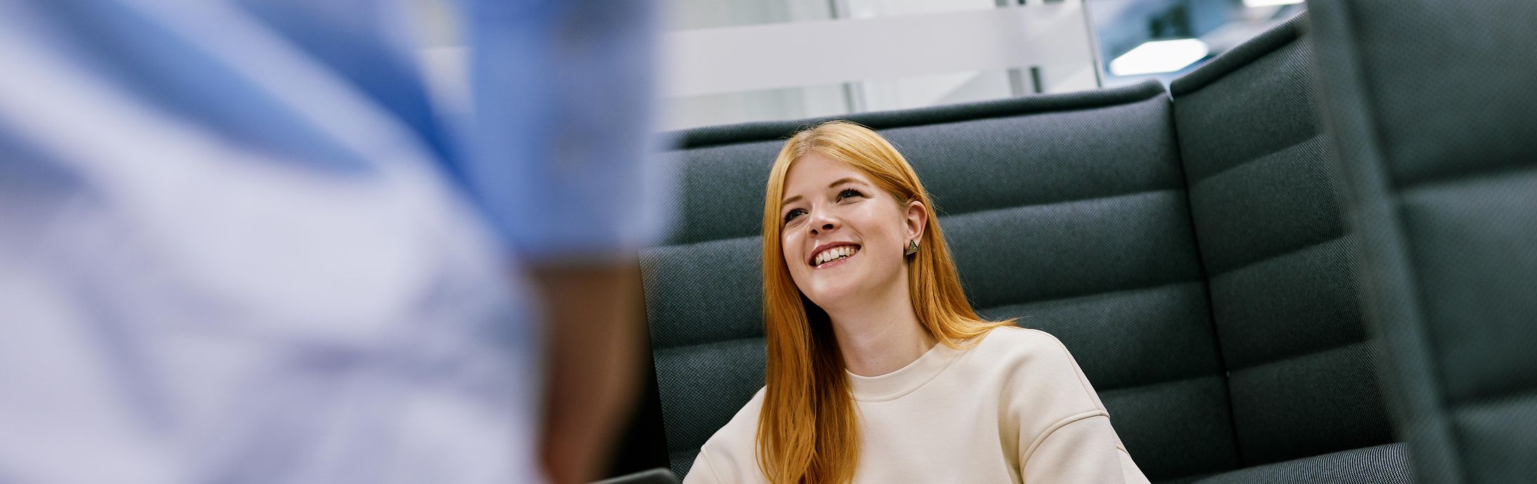 Collage of two images and a text field: the first picture shows a woman in a learning environment, the second shows a few folders.
