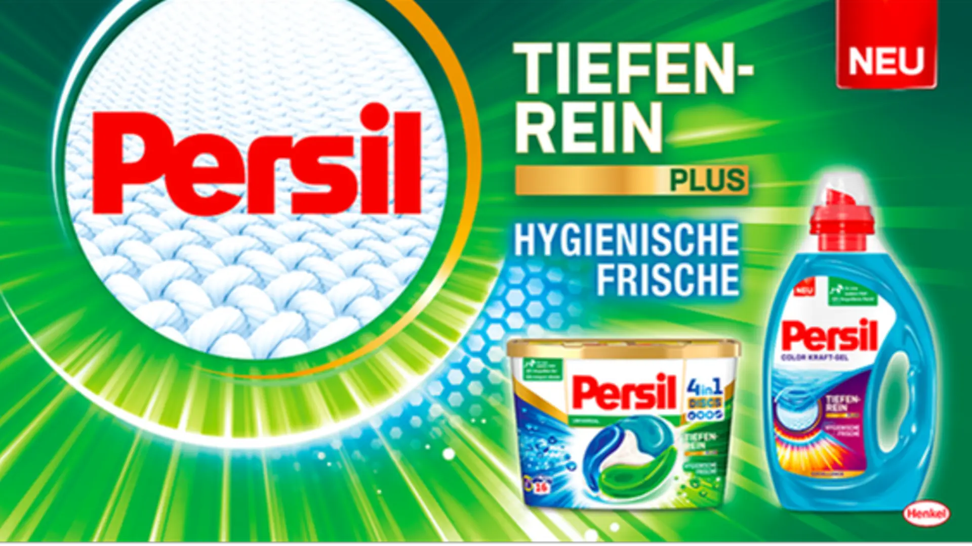 A Persil advertisement from 2021 showing the new Persil detergents with the deep clean technology.