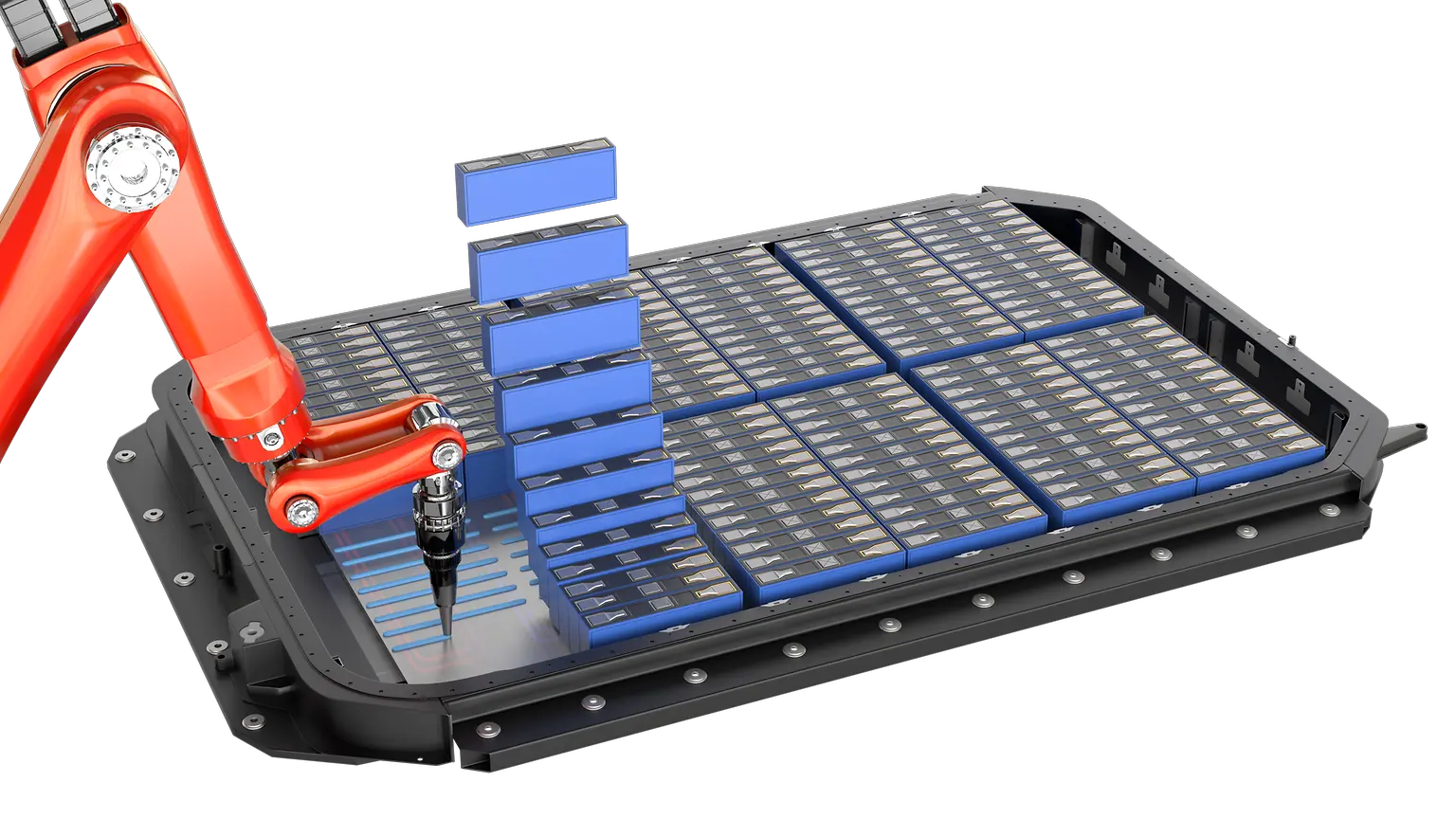 
Graphic illustration of Loctite TLB 9270APS thermally conductive adhesive applied in an EV battery pack.