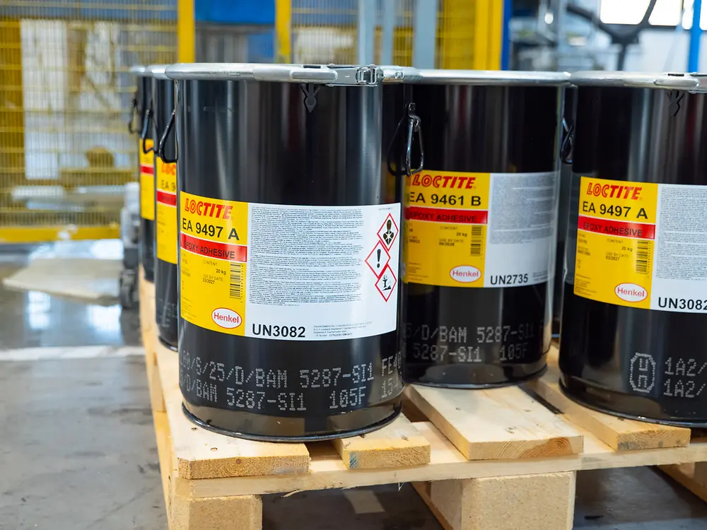 Casarile Plant - Buckets of LOCTITE EA 9497 on a pallet