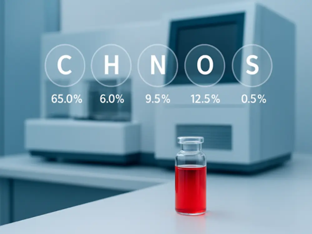 Red vial on a laboratory table.