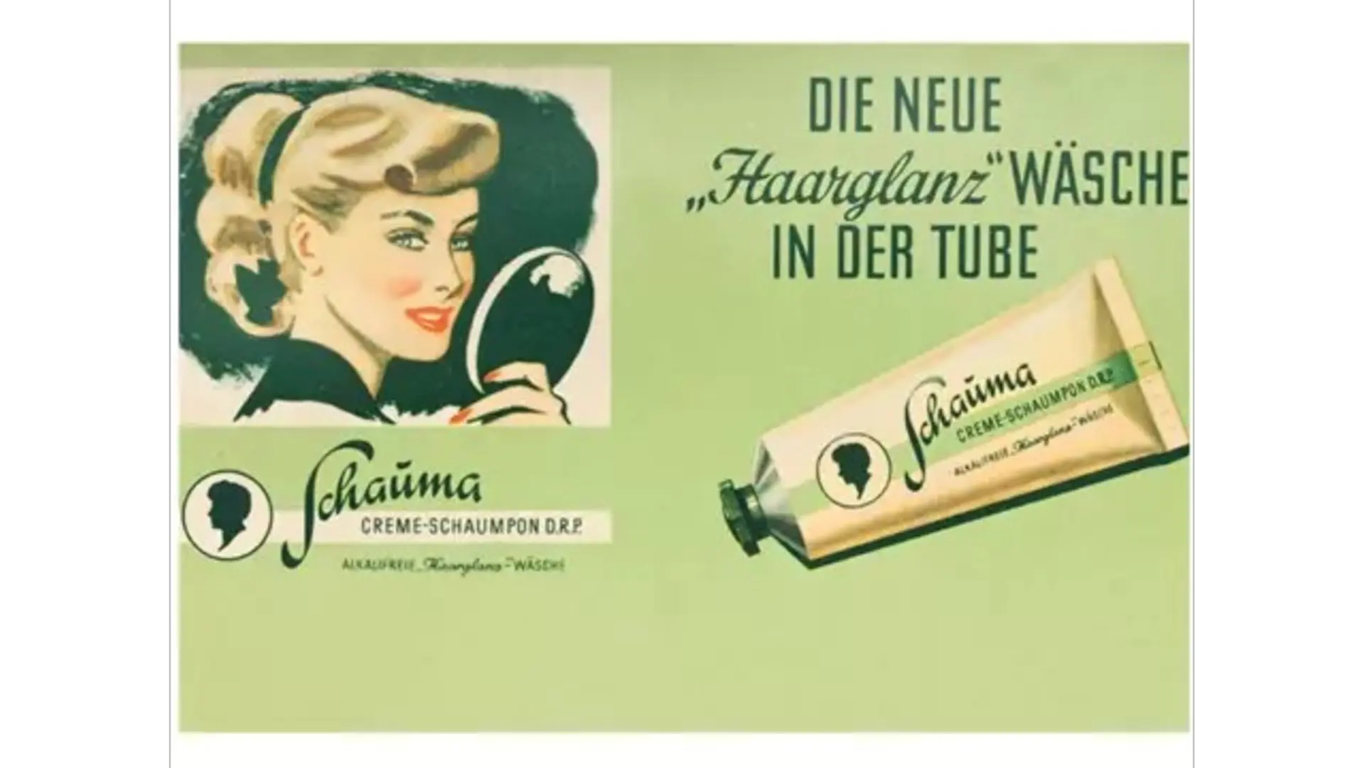 Historic advertisement for Schauma cream shampoo in a tube.