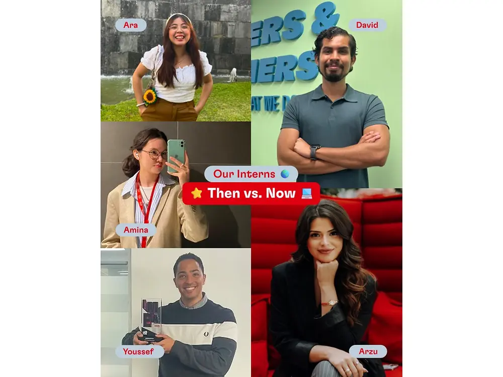 Collage of five interns labeled 