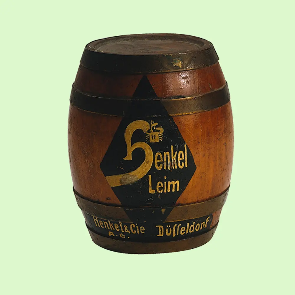 Archival image of a Henkel glue barrel.