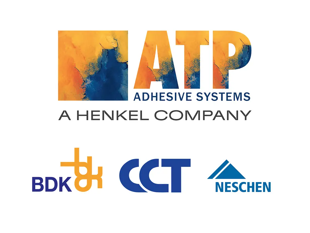 Vertically stacked logos of three Henkel companies on a white background: ATP Adhesive Systems (A Henkel Company), Neschen (A Henkel Company), and CCT.