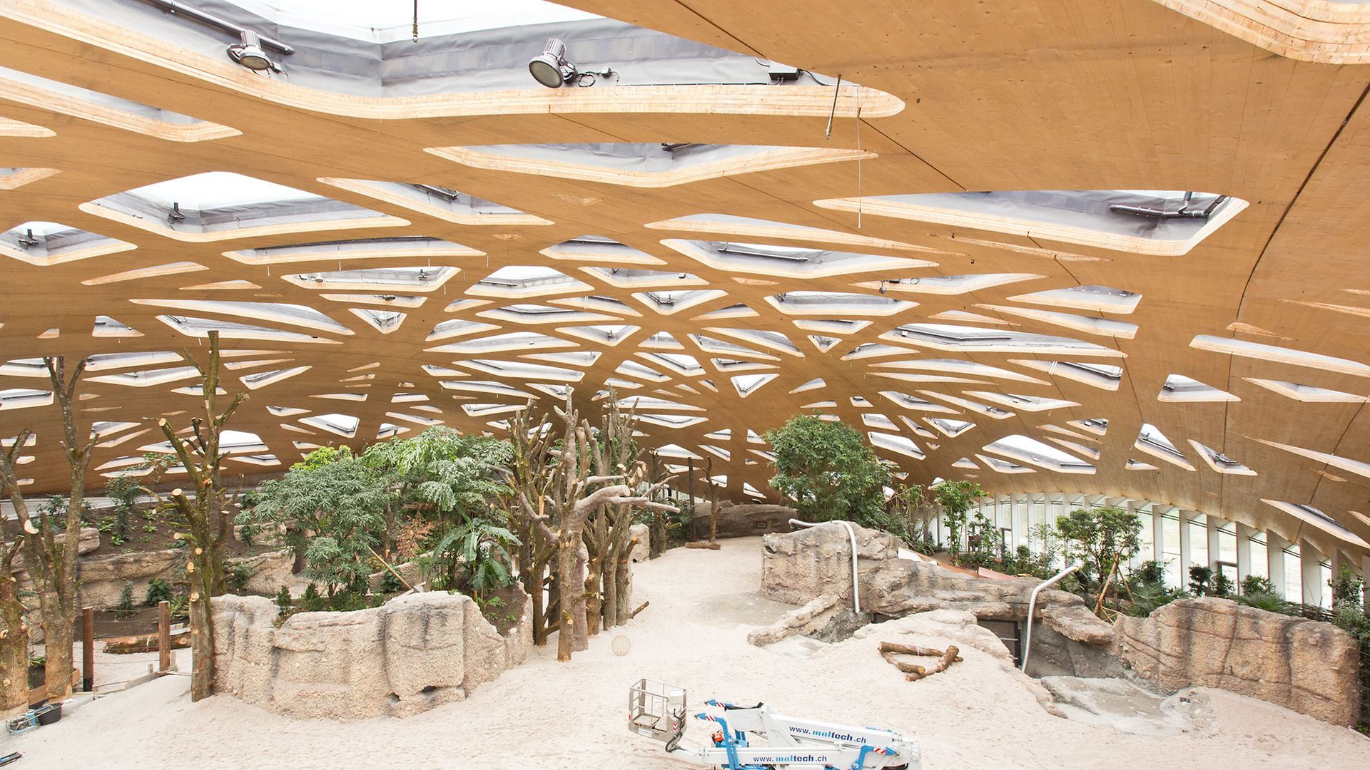 Die Dachstruktur des Elefantenhauses erinnert an das natürliche Blätterdach im Regenwald.