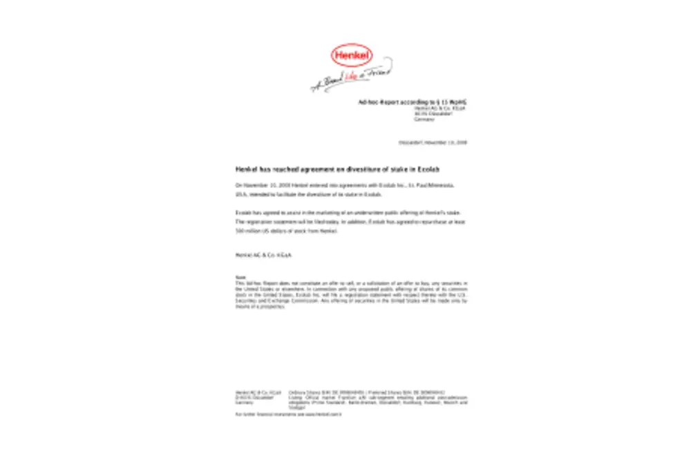 2008-11-10-adhoc-henkel-has-reached-agreement-on-divestiture-of-stake-in-ecolab.pdfPreviewImage
