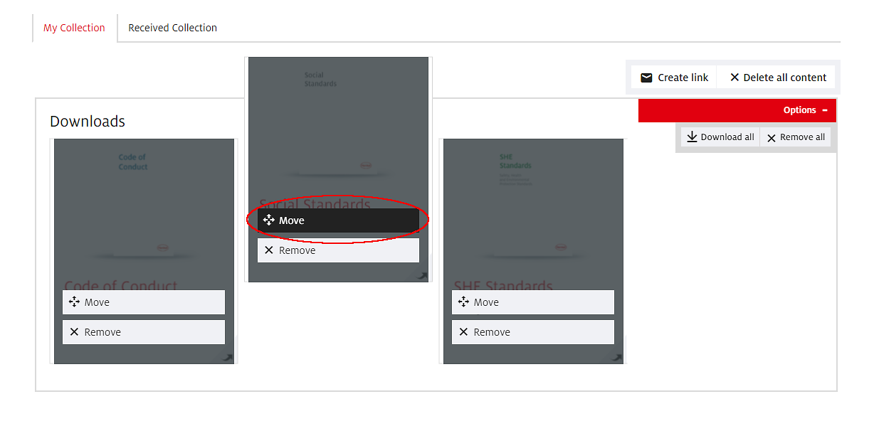 

Click on "Move" to place the elements of one content grouping in your favourite order.