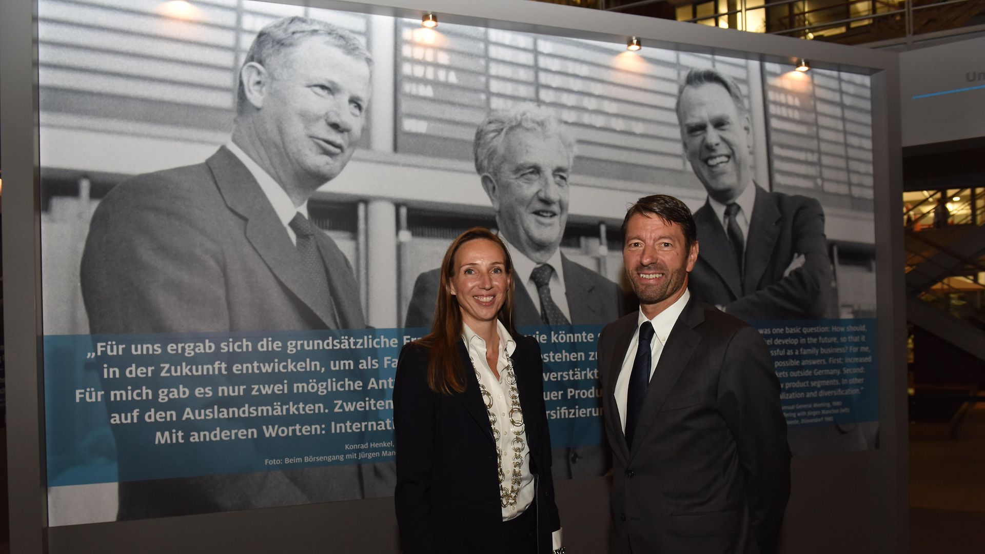 

Dr. Konrad Henkel, grandson of the company's founder Fritz Henkel, was born 100 years ago on October 25. At the exhibition opening: Dr. Simone Bagel-Trah, Chairwoman of the Shareholders’ Committee and the Supervisory Board, and Henkel CEO Kasper Rorsted.