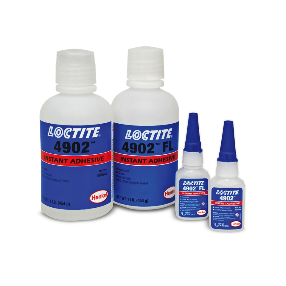 LOCTITE 4902 and 4902FL flexible instant adhesives are designed for the assembly of flexible medical devices and provide high-strength bonds in seconds.