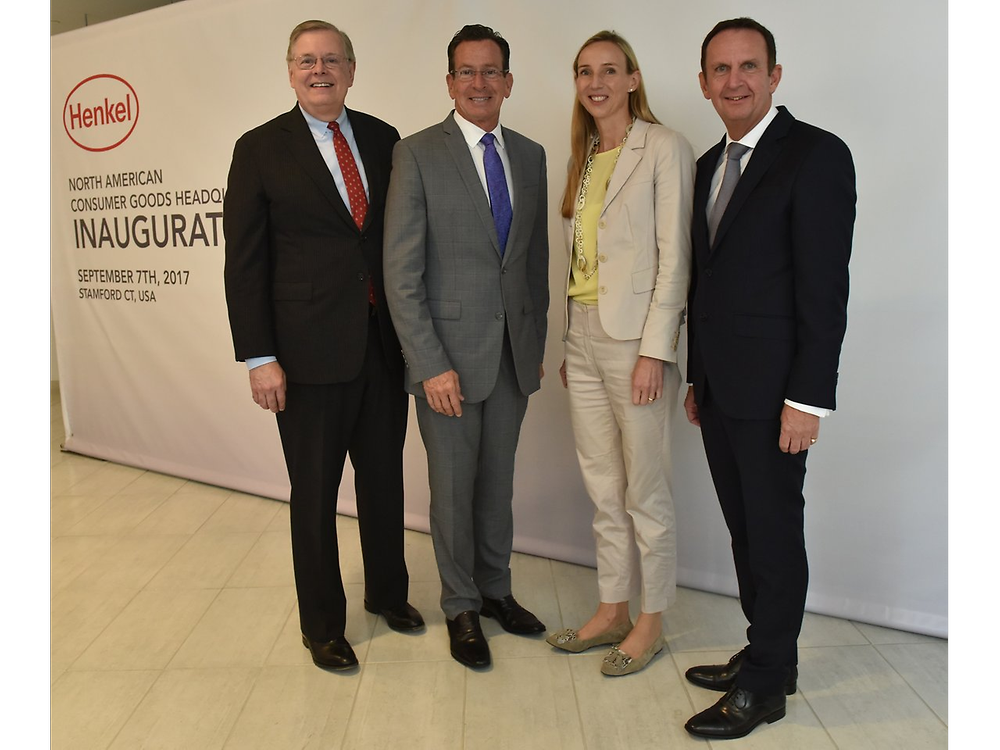 At the inauguration (from left): David R. Martin, Mayor of Stamford, CT; Connecticut’s Governor Dannel Malloy; Dr. Simone Bagel-Trah, Chairwoman of Henkel’s Supervisory Board and the Shareholder’s Committee; and Henkel CEO Hans Van Bylen.