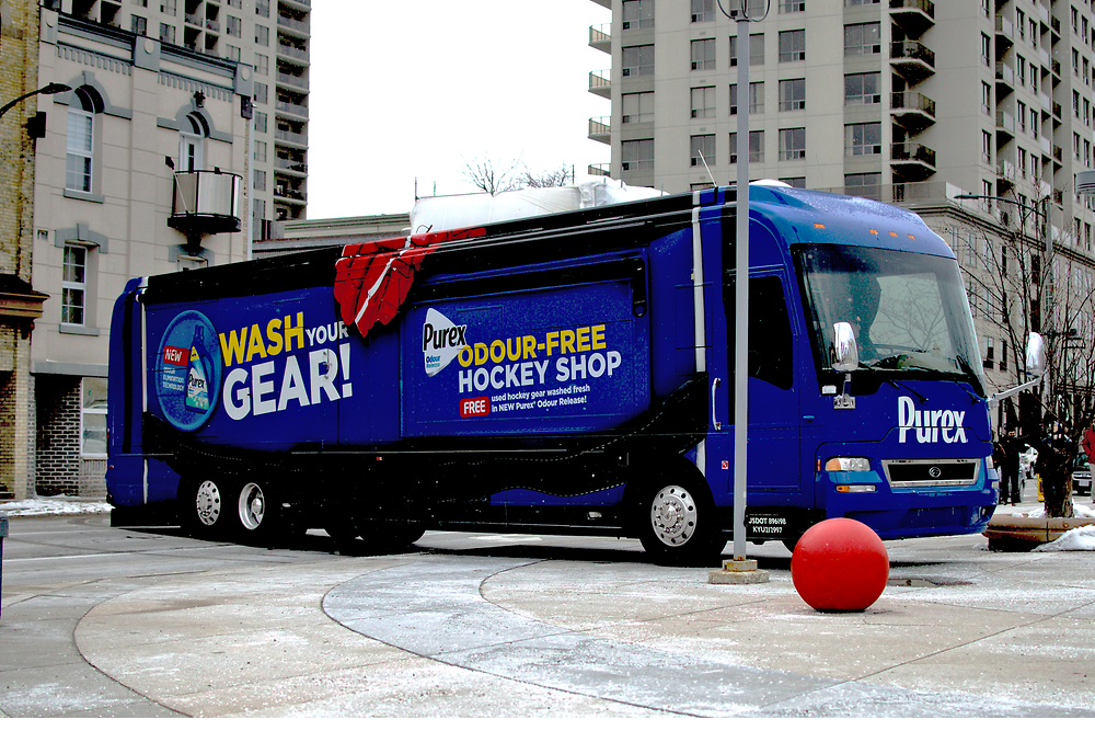 Henkel’s mobile Purex Odour-Free Hockey Shop will be making 10 stops in eight Ontario cities in March and April 2018.