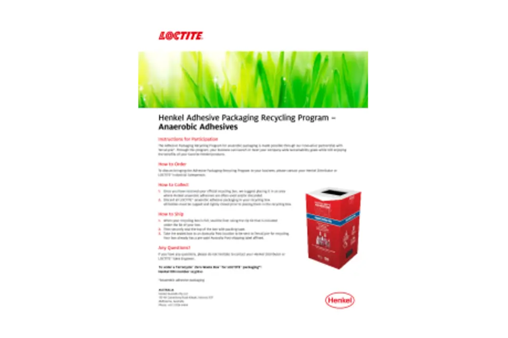 2018-01-05-Henkel Adhesive Packaging Recycling Program – Anaerobic Adhesives.pdfPreviewImage
