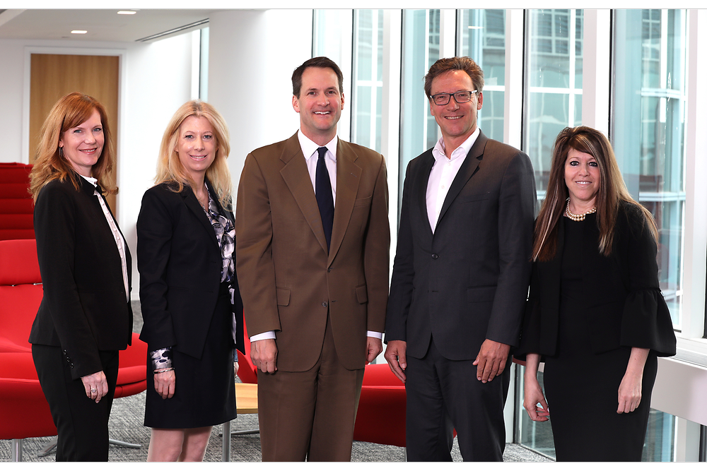 Connecticut's District Four Congressman, Jim Himes (center), with (from left) Jenny Schiavone, VP Corporate Communications NA; Gretchen Crist, SVP Human Resources NA, Stephan Fuesti-Molnar, Regional Head Laundry & Home Care NA and President, Henkel Consumer Goods NA; and Marcy Tenaglia, SVP Legal NA.