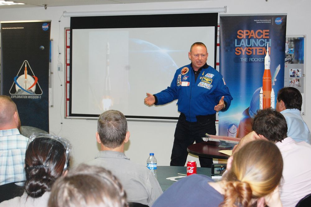 Astronaut Butch Wilmore shares his experiences in space with Seabrook employees.
