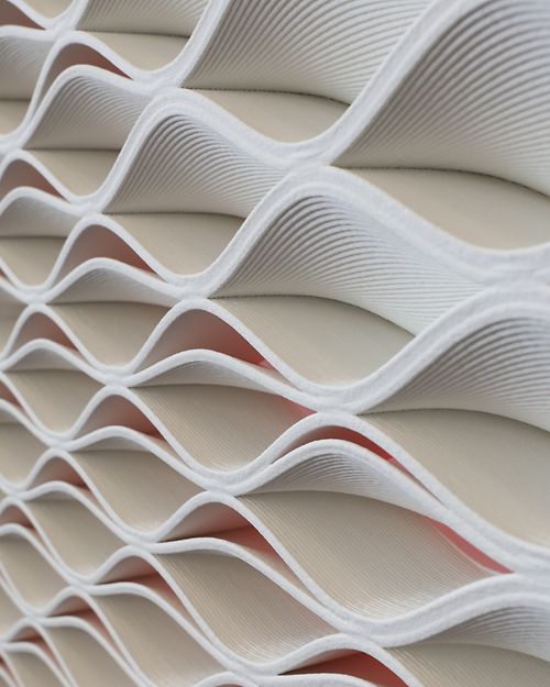The 3D Printed wall in the Henkel Innovation and Interaction Centre, made from Loctite products and designed by Jennings Design Studio, Dublin and Aectual, Netherlands